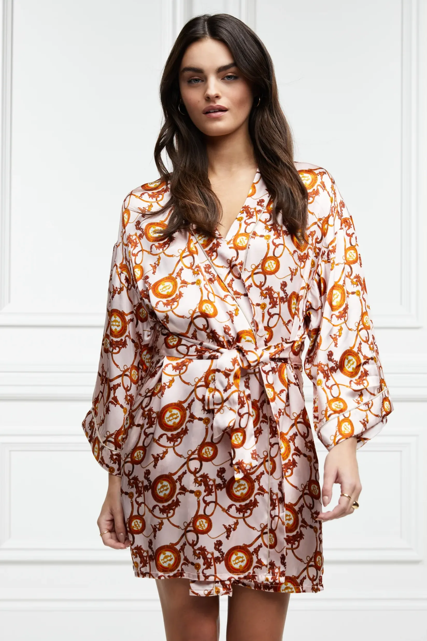Holland Cooper Sleepwear-Silk Dressing Gown Blush
