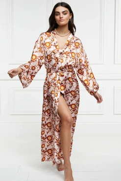Holland Cooper Sleepwear-Silk Full Length Dressing Gown Blush