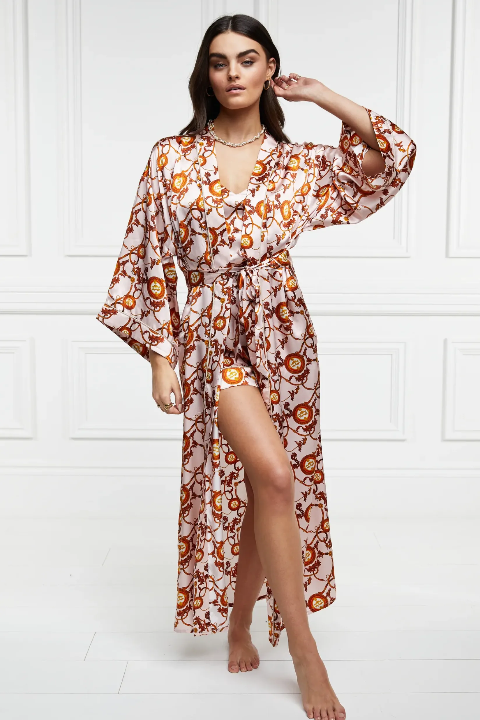 Holland Cooper Sleepwear-Silk Full Length Dressing Gown Blush