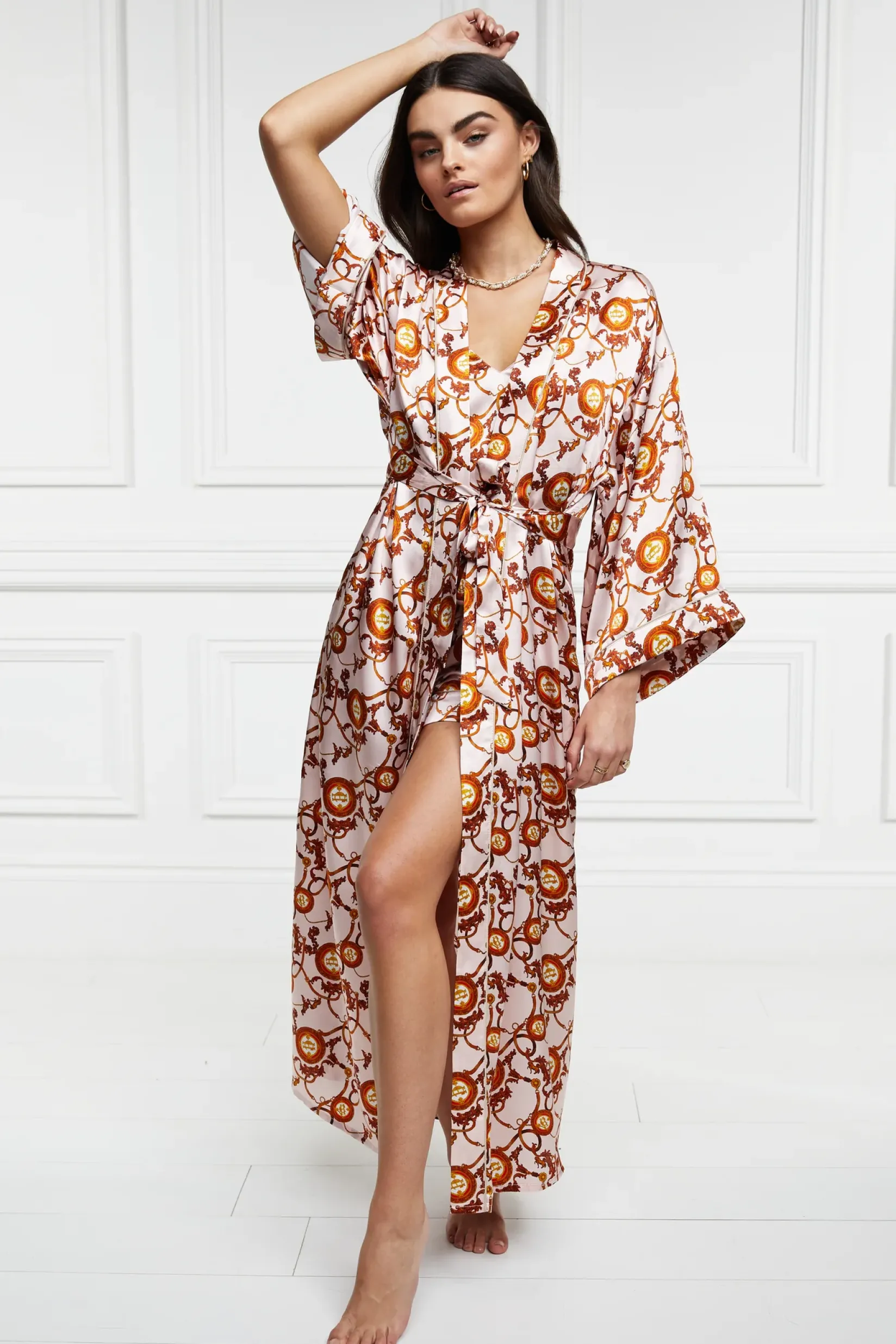Holland Cooper Sleepwear-Silk Full Length Dressing Gown Blush