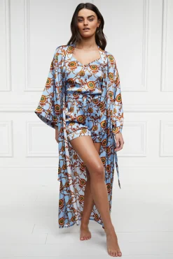 Holland Cooper Sleepwear-Silk Full Length Dressing Gown Sky Blue