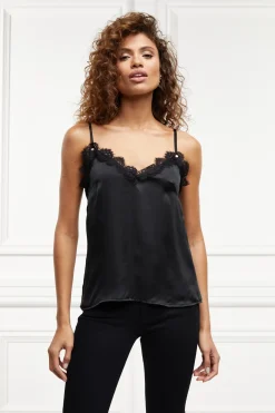 Holland Cooper Tops-Silk Lace Cami Black