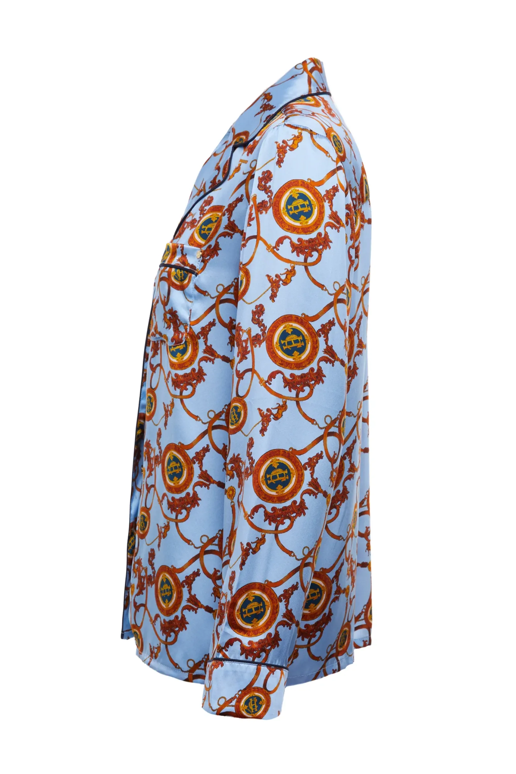 Holland Cooper Sleepwear-Silk Pyjama Shirt Sky Blue