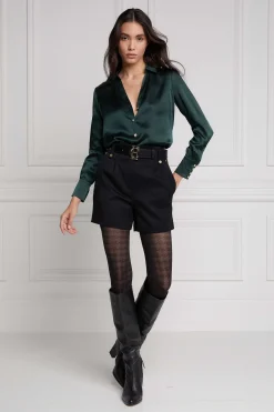 Holland Cooper Gifts For Her|Shirts & Blouses-Silk V-Neck Blouse Emerald