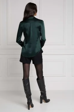 Holland Cooper Gifts For Her|Shirts & Blouses-Silk V-Neck Blouse Emerald