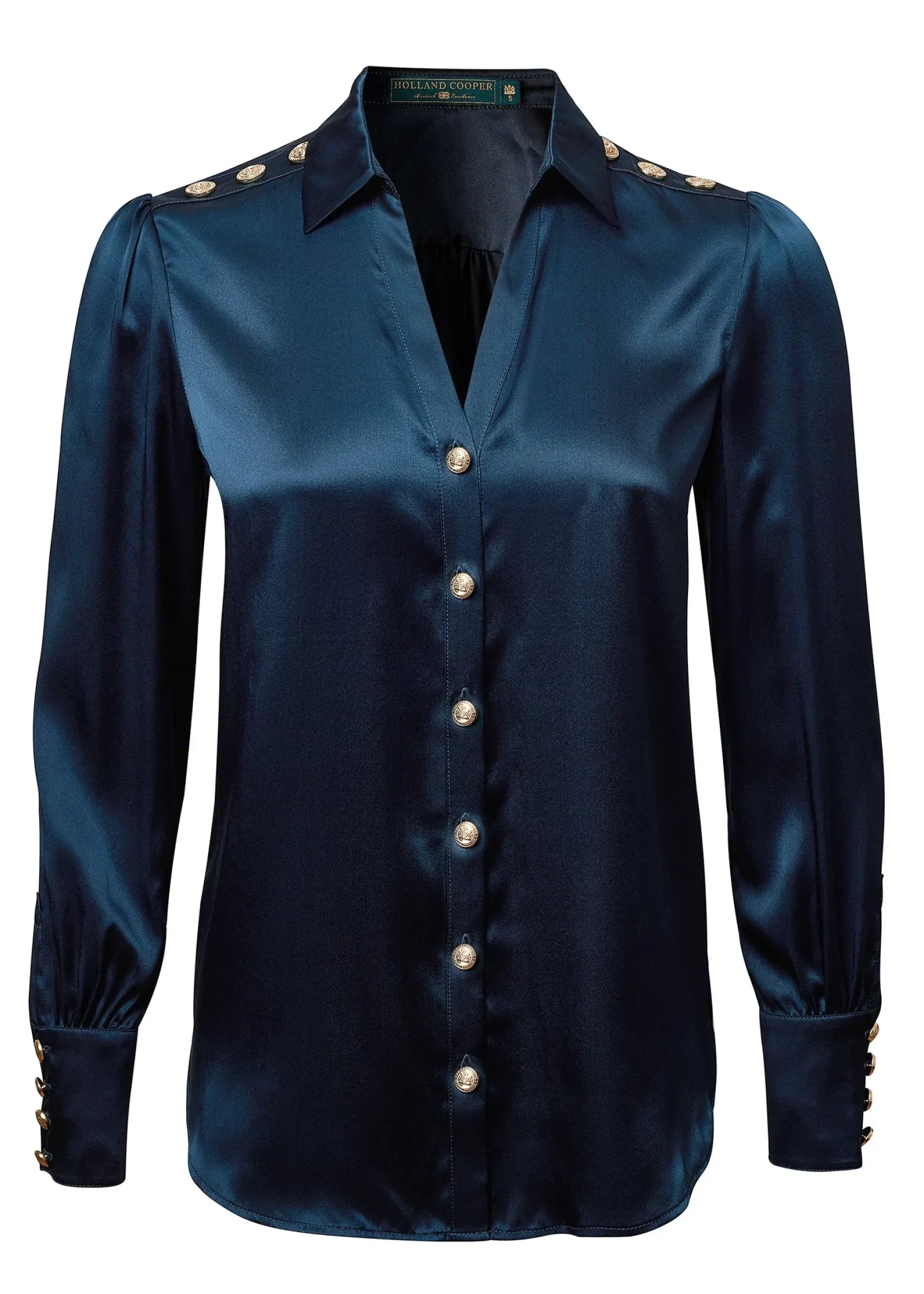 Holland Cooper Shirts & Blouses|Back In Stock-Silk V-Neck Blouse Petrol Blue