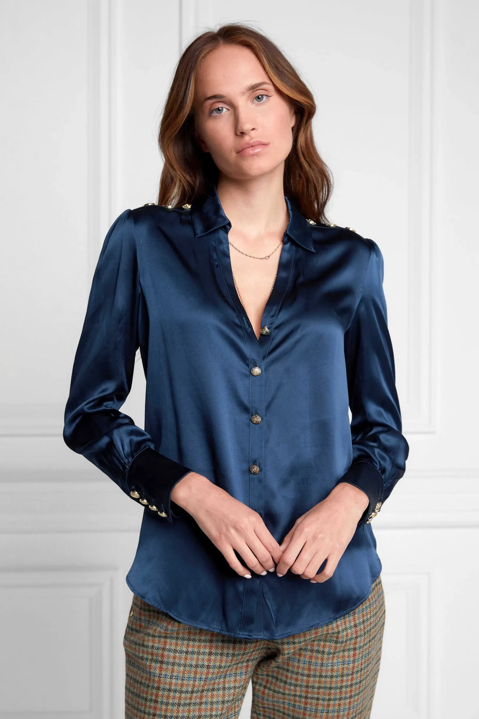 Holland Cooper Shirts & Blouses|Back In Stock-Silk V-Neck Blouse Petrol Blue