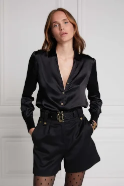 Holland Cooper Shirts & Blouses-Silk V-Neck Blouse Black
