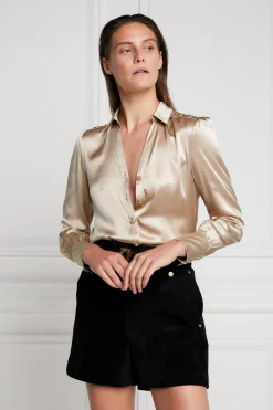 Holland Cooper Shirts & Blouses|Back In Stock-Silk V-Neck Blouse Champagne