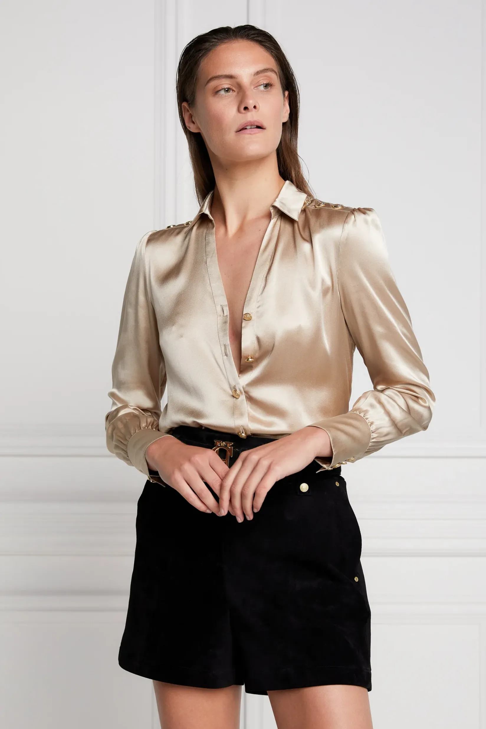 Holland Cooper Shirts & Blouses|Back In Stock-Silk V-Neck Blouse Champagne