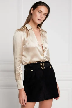Holland Cooper Shirts & Blouses|Back In Stock-Silk V-Neck Blouse Champagne