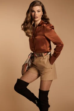 Holland Cooper Shirts & Blouses|Back In Stock-Silk V-Neck Blouse Caramel