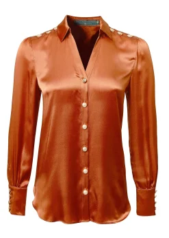Holland Cooper Shirts & Blouses|Back In Stock-Silk V-Neck Blouse Caramel