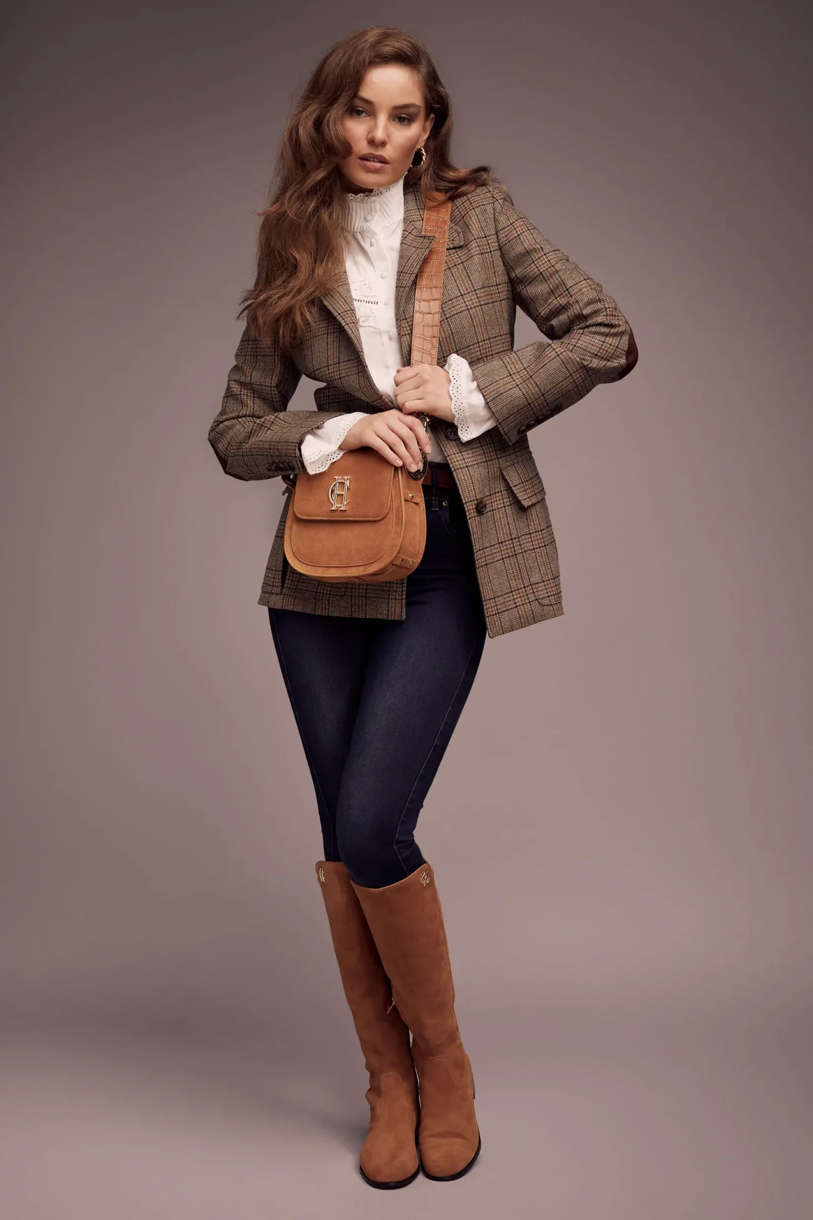 Holland Cooper Blazers|Jackets-Single Breasted Field Blazer Bourbon Tweed