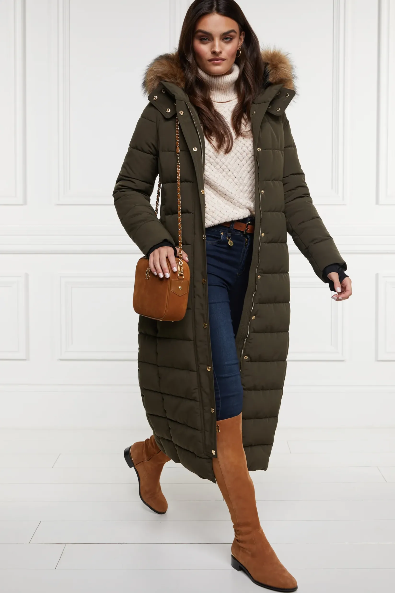 Holland Cooper Jackets|Shop By Product-Stoneleigh Longline Coat Khaki