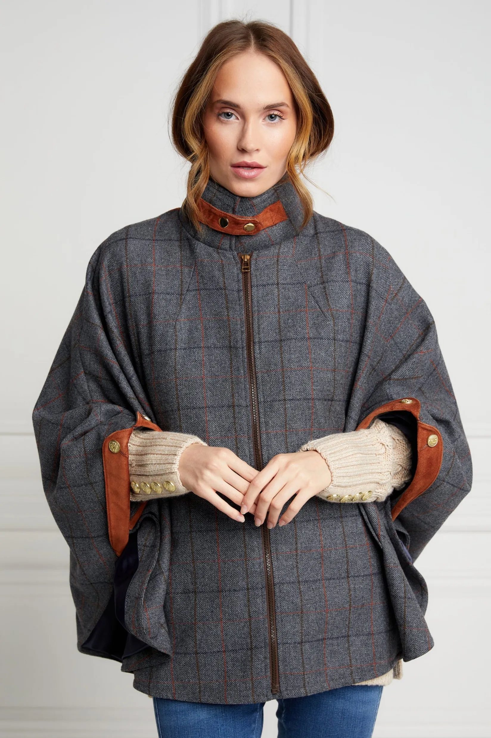 Holland Cooper Capes-The Classic Cape Mid Blue Check