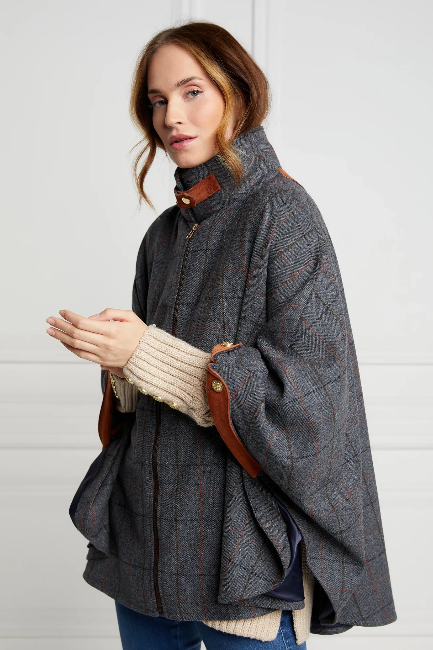 Holland Cooper Capes-The Classic Cape Mid Blue Check