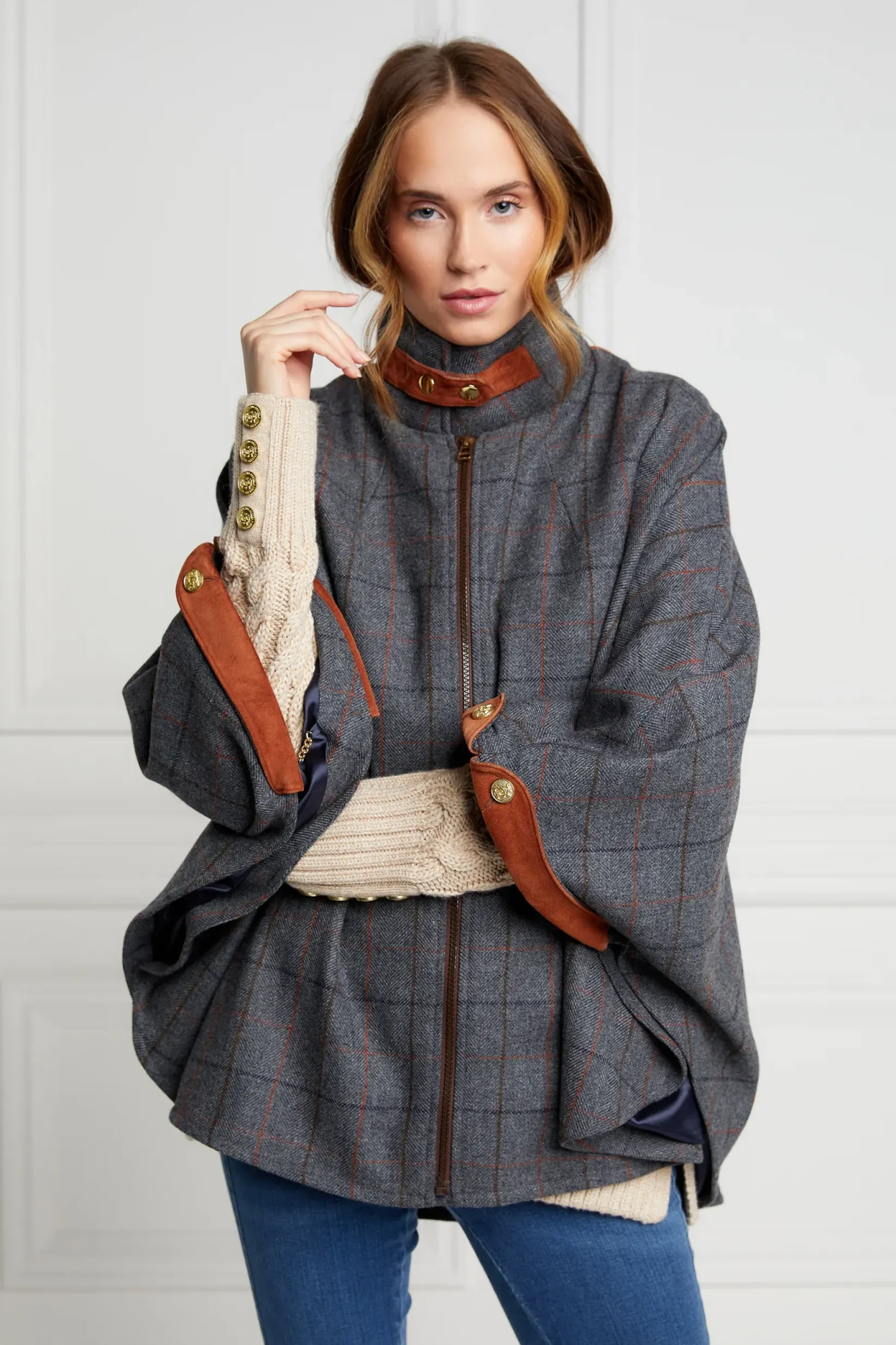 Holland Cooper Capes-The Classic Cape Mid Blue Check