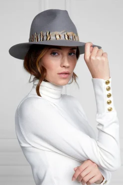 Holland Cooper Hats & Headbands|Hats & Headbands-Trilby Hat Double Feather Band Light Grey