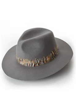 Holland Cooper Hats & Headbands|Hats & Headbands-Trilby Hat Double Feather Band Light Grey