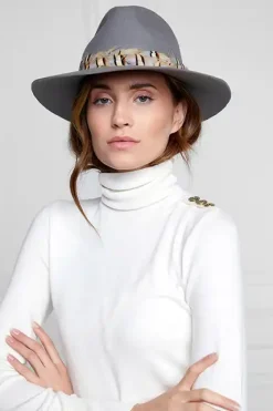 Holland Cooper Hats & Headbands|Hats & Headbands-Trilby Hat Double Feather Band Light Grey