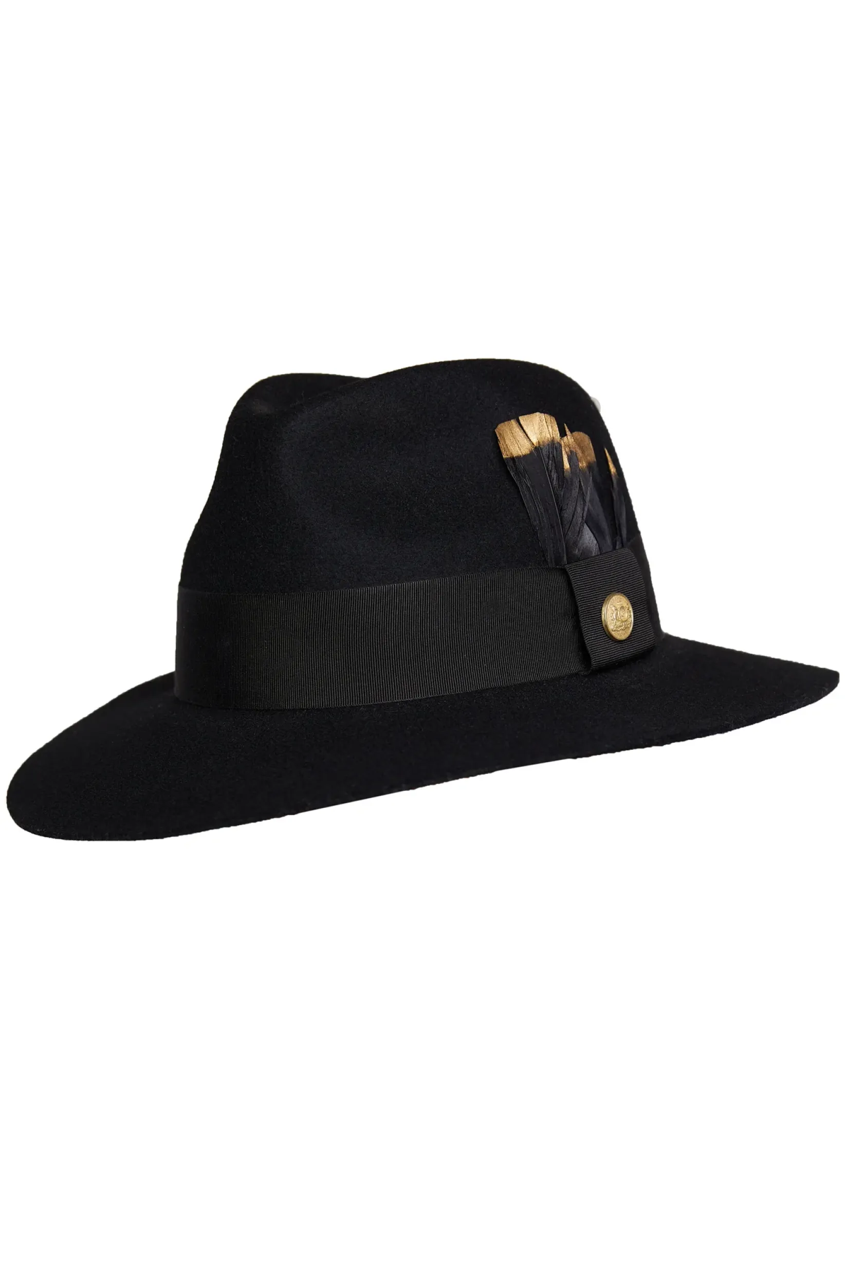 Holland Cooper Hats & Headbands|Hats & Headbands-Trilby Hat Gold Feather Black