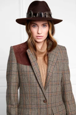 Holland Cooper Hats & Headbands|Hats & Headbands-Trilby Hat Iridescent Feather Band Chocolate