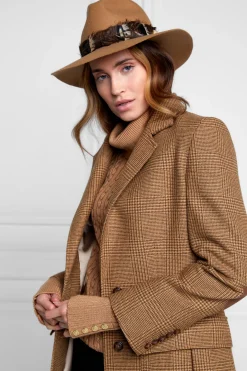 Holland Cooper Hats & Headbands|Hats & Headbands-Trilby Hat Iridescent Feather Band Camel