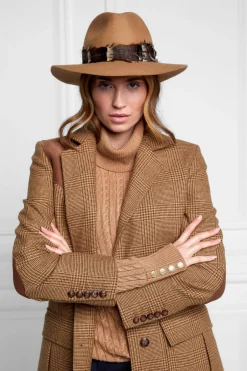 Holland Cooper Hats & Headbands|Hats & Headbands-Trilby Hat Iridescent Feather Band Camel