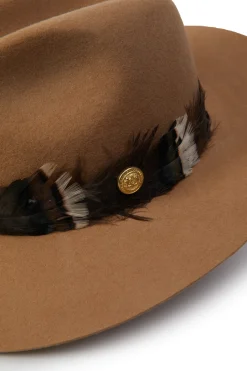 Holland Cooper Hats & Headbands|Hats & Headbands-Trilby Hat Iridescent Feather Band Camel