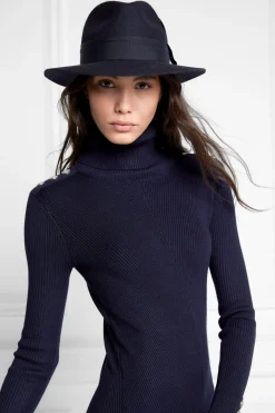 Holland Cooper Hats & Headbands|Hats & Headbands-Trilby Hat Spot Feather Ink Navy