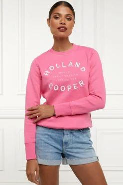 Holland Cooper Casualwear|Sweatshirts-Varsity Crew Peony Pink