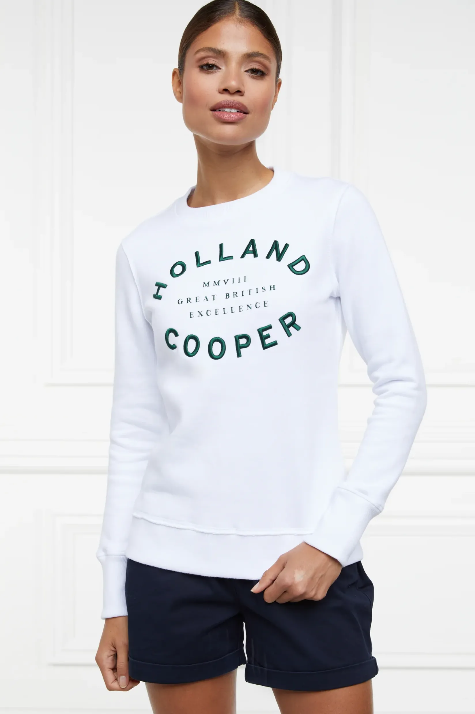 Holland Cooper Sweatshirts|Casualwear-Varsity Crew White