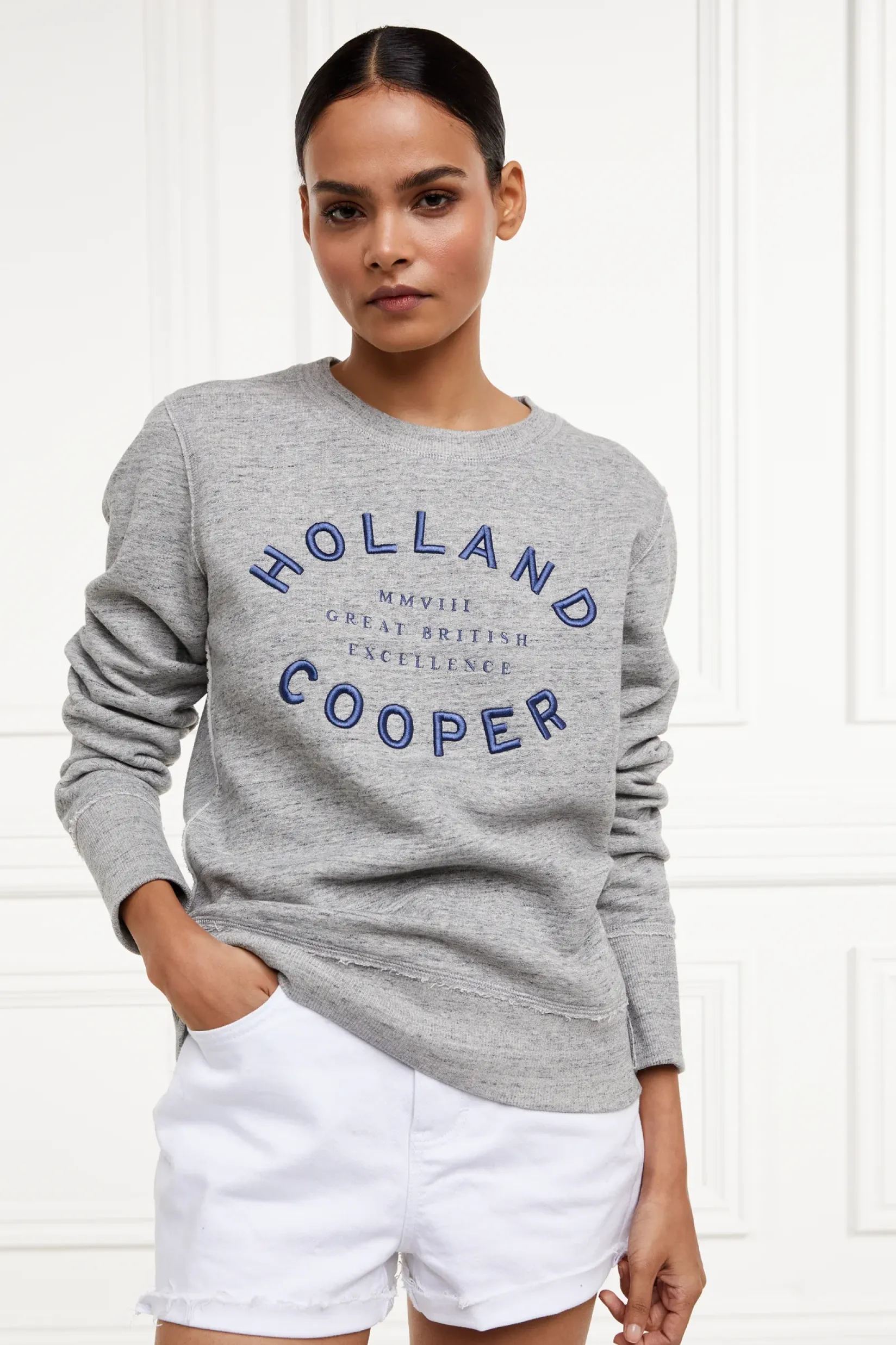 Holland Cooper Sweatshirts|Casualwear-Varsity Crew Grit Marl