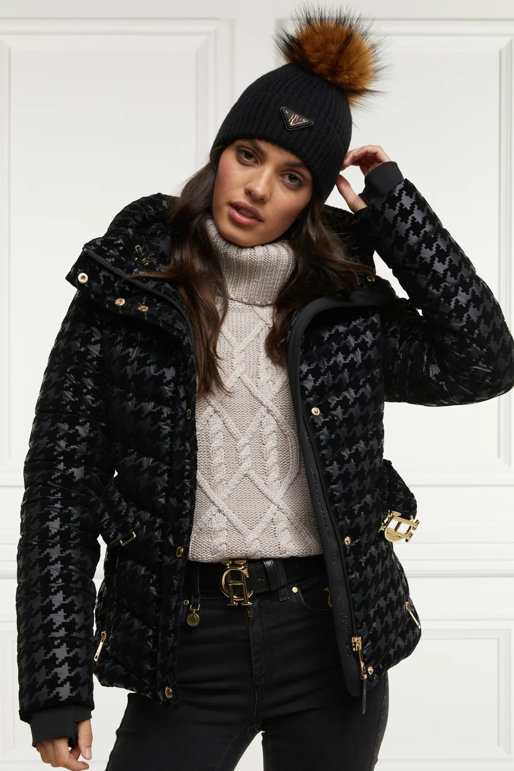 Holland Cooper Jackets-Vermont Puffer Jacket Mono Houndstooth