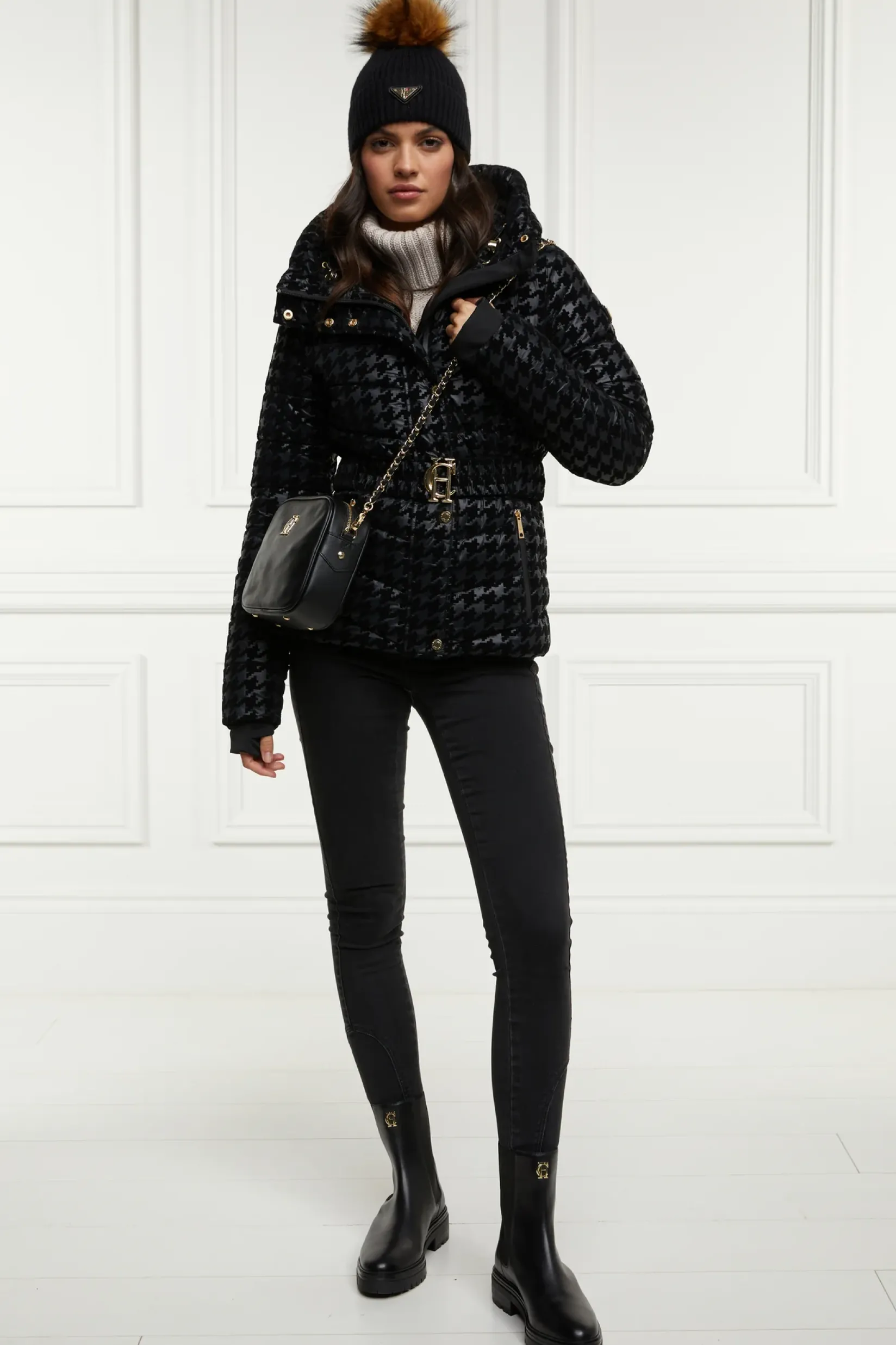 Holland Cooper Jackets-Vermont Puffer Jacket Mono Houndstooth