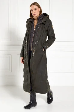 Holland Cooper Jackets|Shop By Product-Wax Longline Field Coat Dark Olive