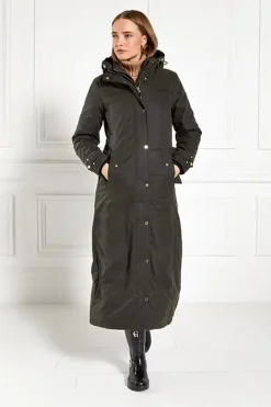 Holland Cooper Jackets|Shop By Product-Wax Longline Field Coat Dark Olive