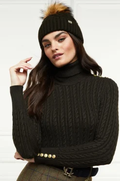 Holland Cooper Headwear|Hats & Headbands-Windsor Bobble Hat Fern Green
