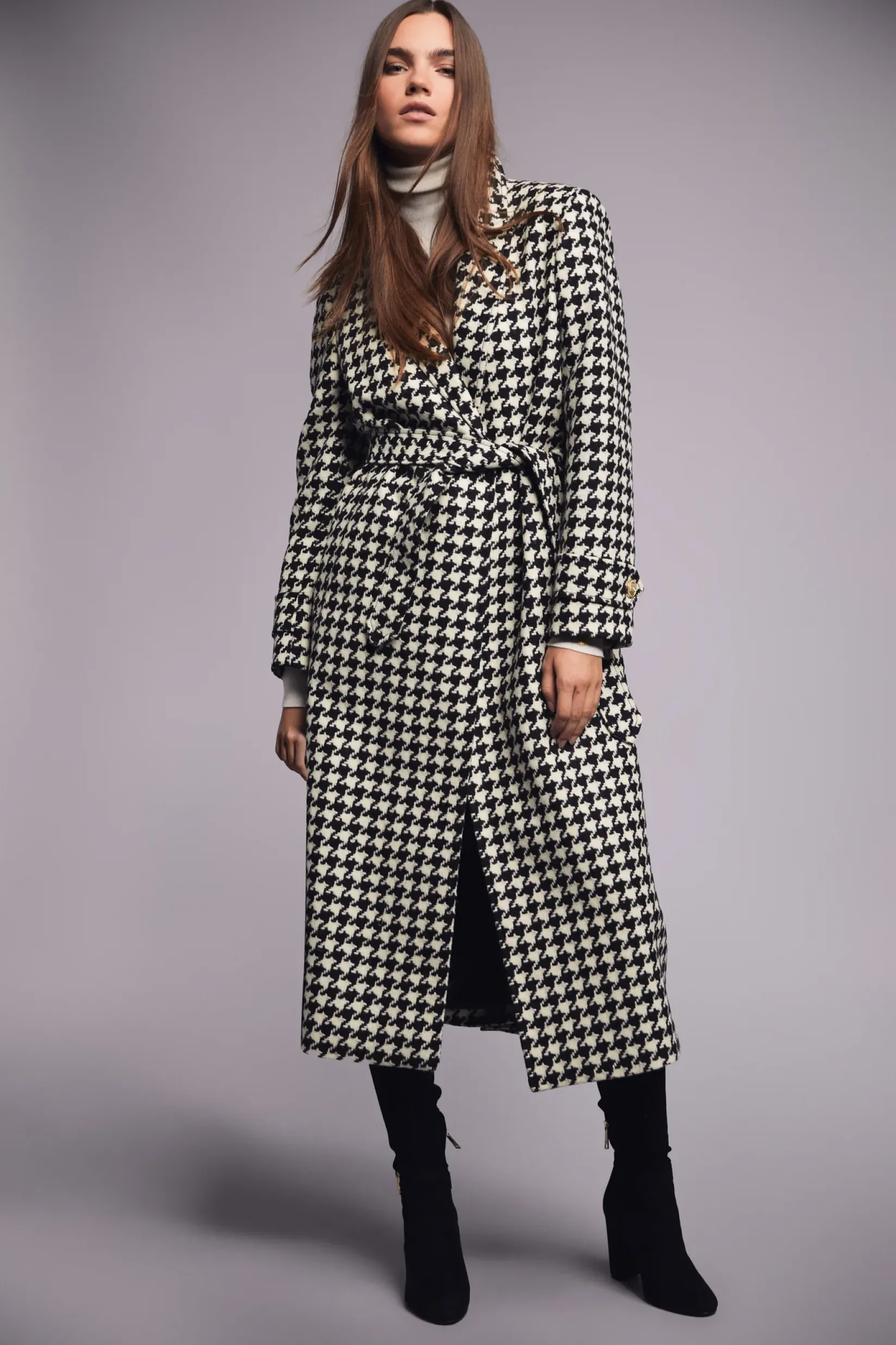 Holland Cooper Coats-Wrap Coat Large Scale Houndstooth